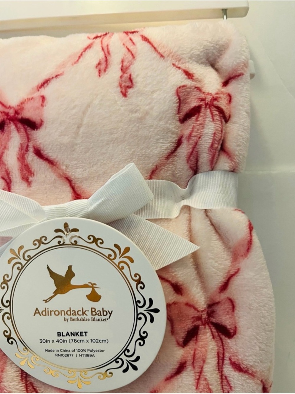 Adirondack Baby by Berkshire Blanket Pink with Dark Pink Bows - Picture 6 of 11